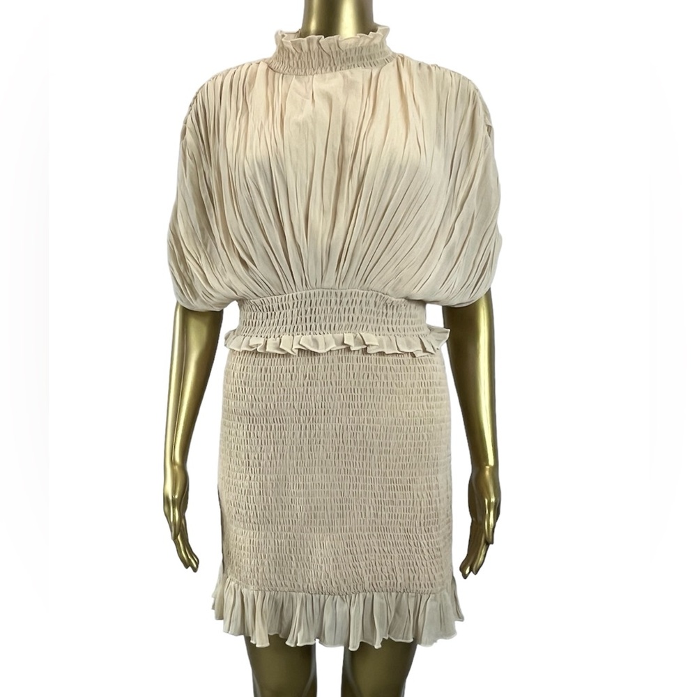 ASOS Cream Pleated Shirred Mini Dress Size 6 Polyester Feminine Chic Party
